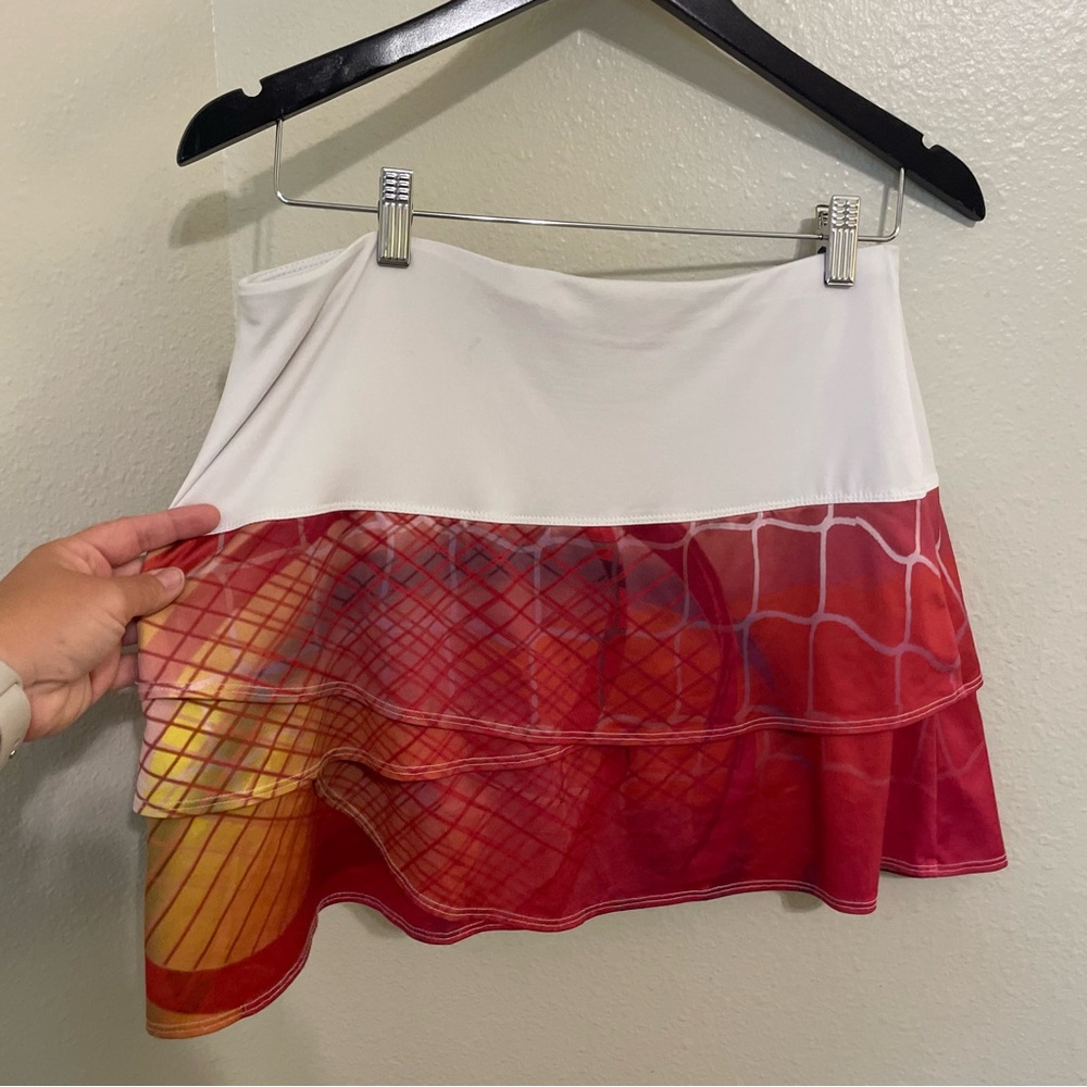 Lucky in Love White Waistband Red and Coral Tiered Mini Skirt